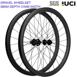 38mm GRAVEL Carbon Wheelsets Disc Brake Cyclocross Tubeless Ready 700C Wheels Center-Lock Hub