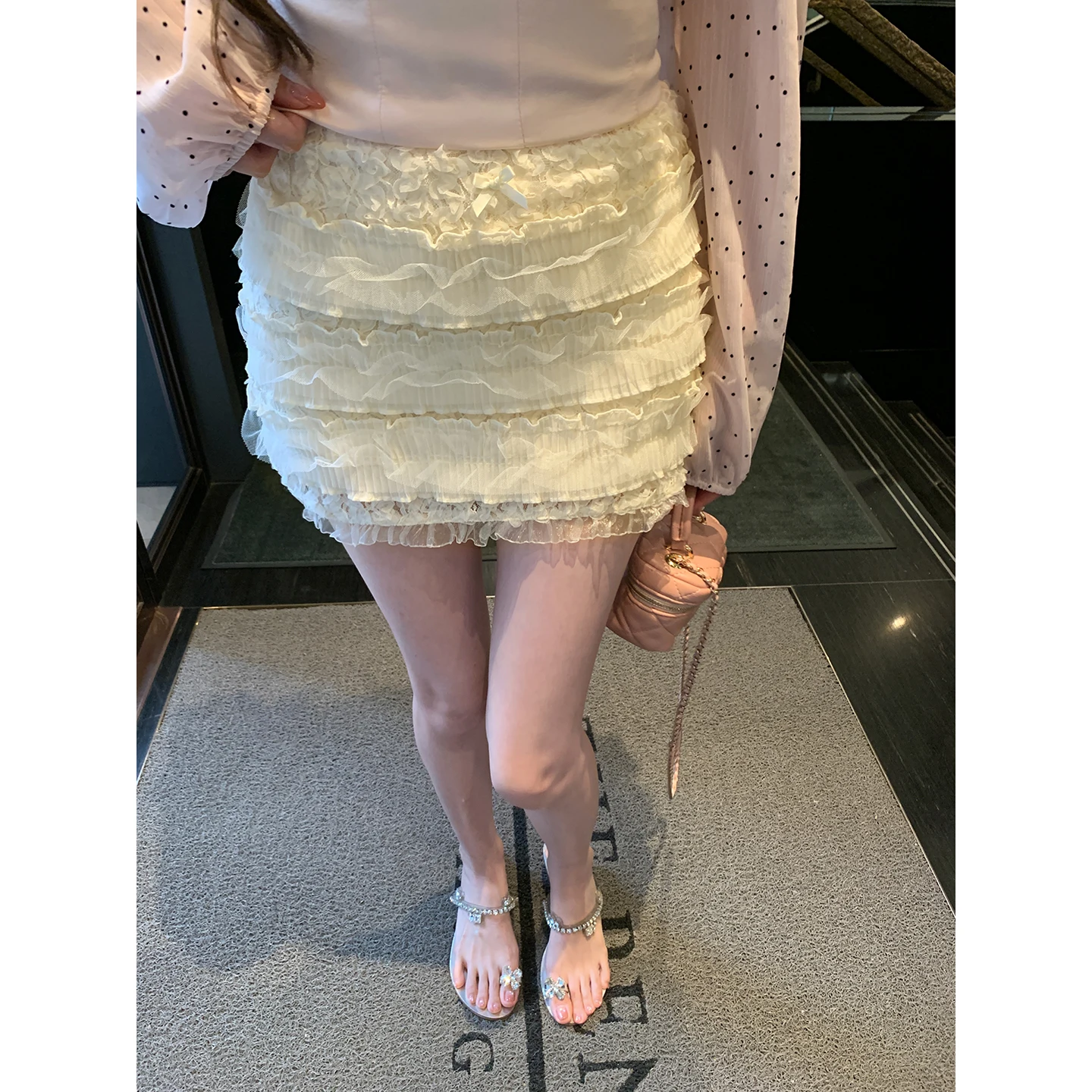 

Chen Dayu High Waist A-Line Skirt White Cake Design Summer Women's Fashionable Half-length Skirts Commute Korean Style
