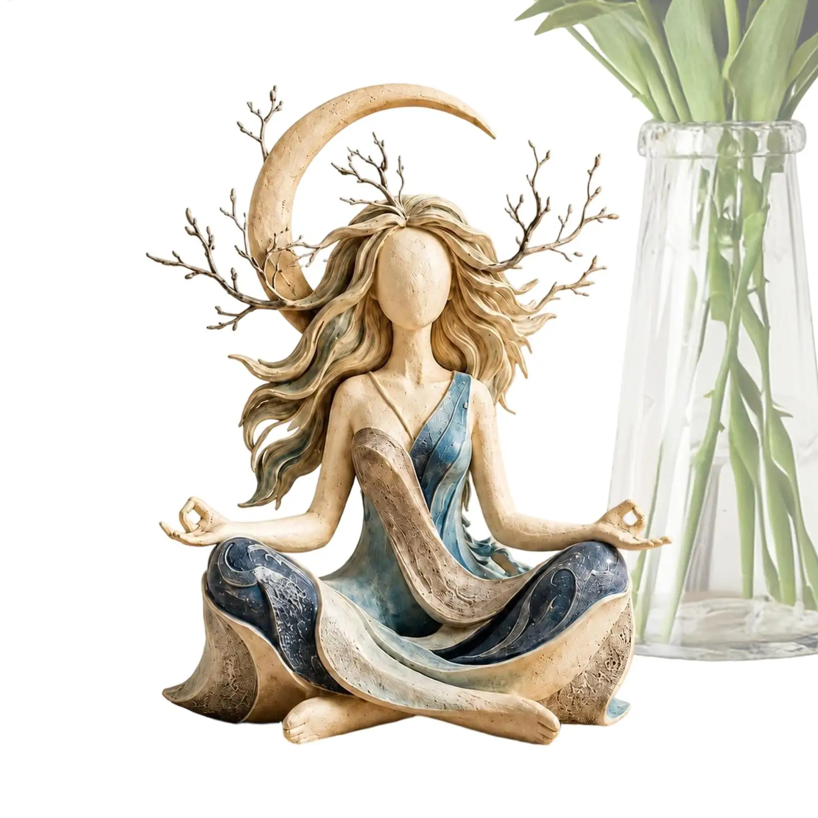 Handmade Resin Goddess Statue,Sun Or Winter Moon Serenity Sculpture Meditation Yoga Zen Decor Meditative-Mindfulness Statue