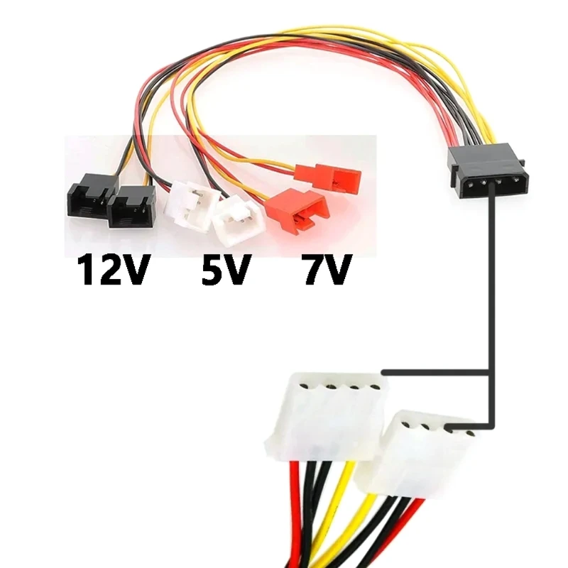 4Pin Molex to 3Pin/4Pin Fan Adapter 12V 7V 5V PC Fan Adapter 4Pin Molex Splitter Sleeved Cable for Computer PC Case Fan