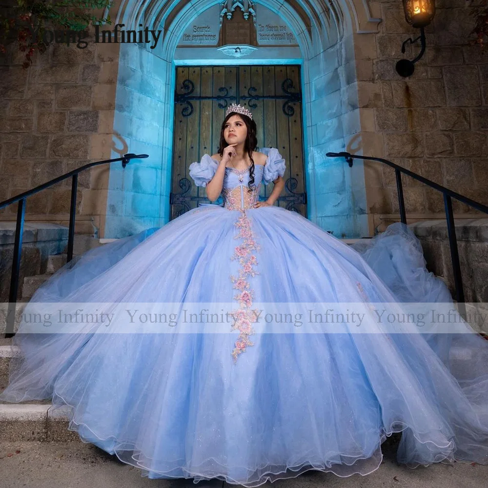 Blue Quinceanera Dresses 2024 Sweet 15 16 Birthday Party Gown Vestidos Para XV Off Shoulder Princess Long Pageant Miss Pageant