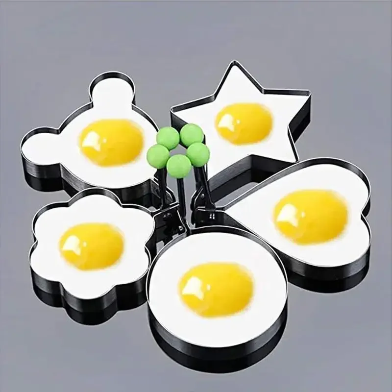 Egg Mold Ring Stainless Steel Round/Heart/Flower/Five-Pointed Star and Mickey Mouse Shaped Egg Mold Ring Kitchen Utensil