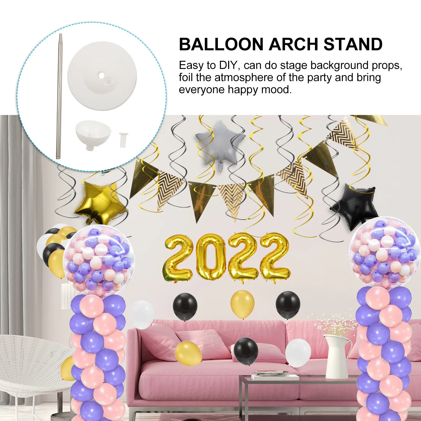 

1Set Balloon Stick Arch Stand with Base Party Table Holder Easy Assemble Upright Decor for Wedding Birthday Festive Celebration