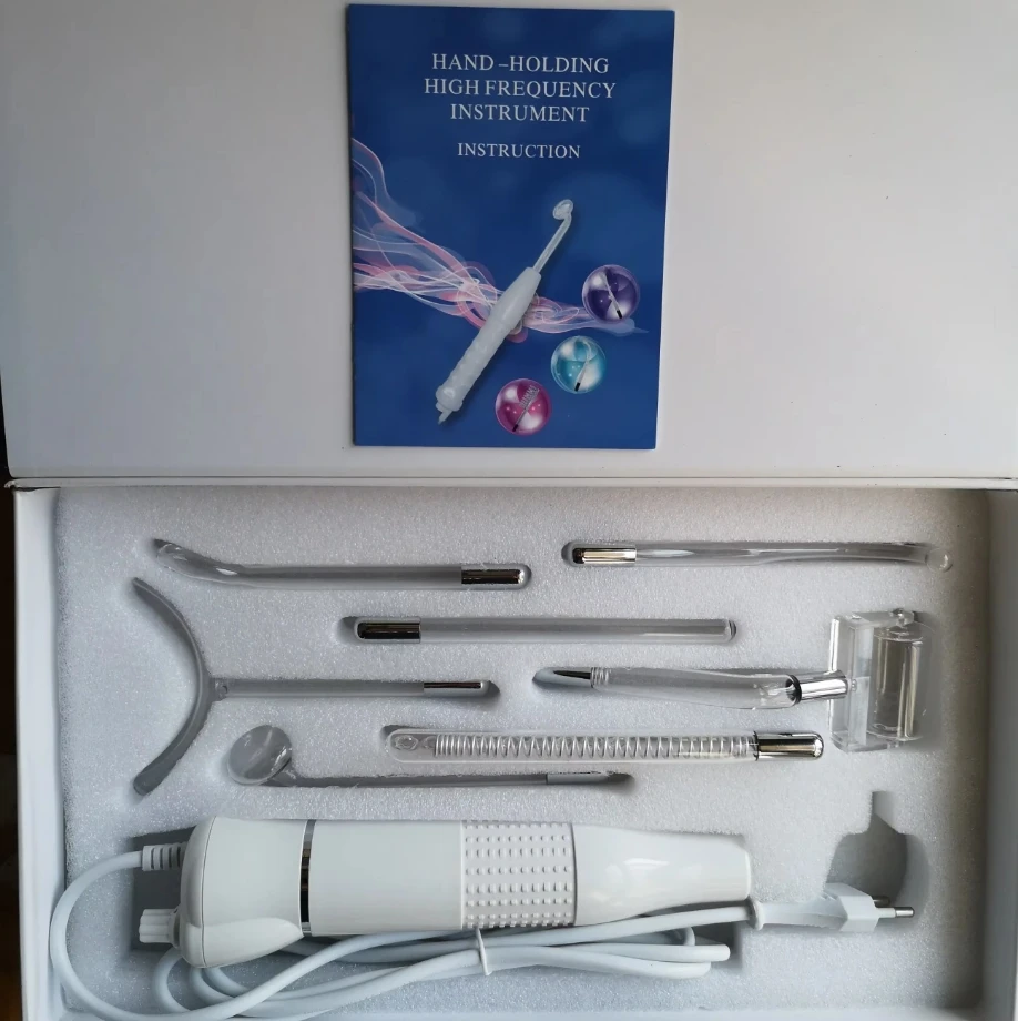 Portable High Frequency D'arsonval Red or Purple Electrode Skin Care Spot Ance Remover Facial Face Body Spa Salon Beauty 7 in 1