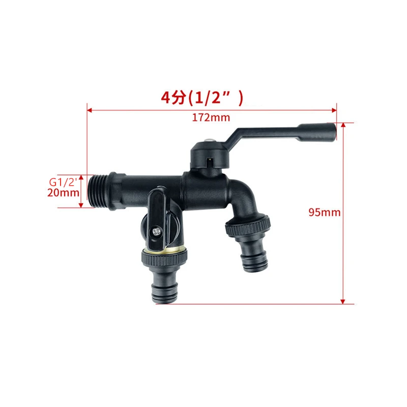 1PC Brass Black Paint Bibcock Washing Machine Faucet Garden Courtyard One In And Two Out Outdoor Freeze Protection Tap