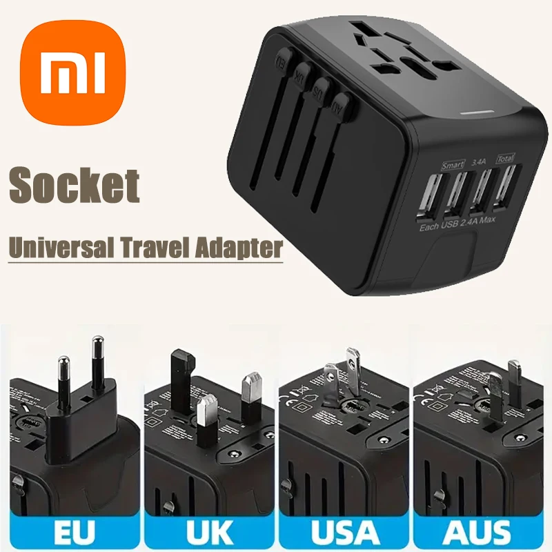 Xiaomi Socket Universal Travel Adapter With 4 USB Ports Fast Charging Global Travel Plug AC Socket Home Improvement Device