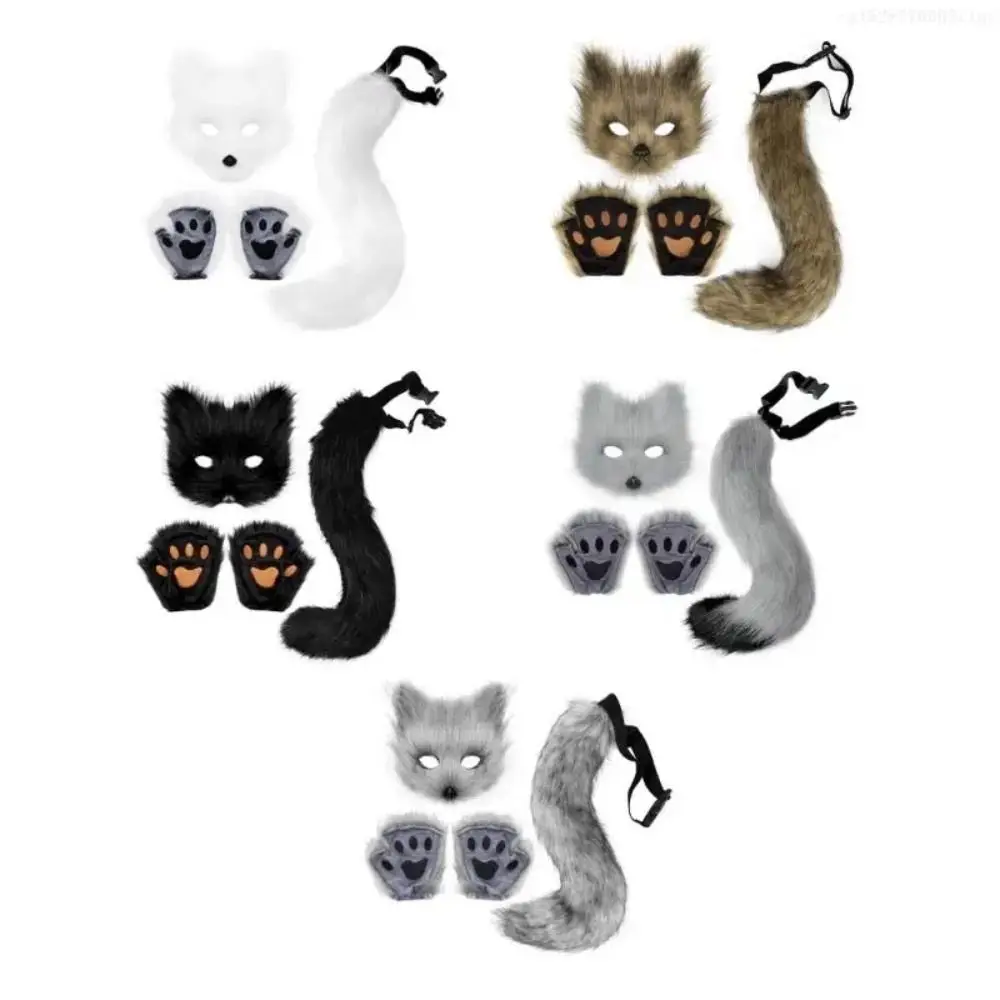 

1set Plush Halloween Cosplay Accessories Claw Mask Halloween Animal Cosplay Props Photo Prop Tail Animal Cosplay Props Party