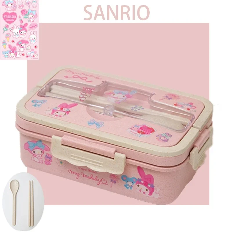 Sanrio Anime Wheat Straw Lunch Box Kuromi My Melody Heatable Lunch Box Student Large Capacity Compartment Eco-Friendly Lunch Box
