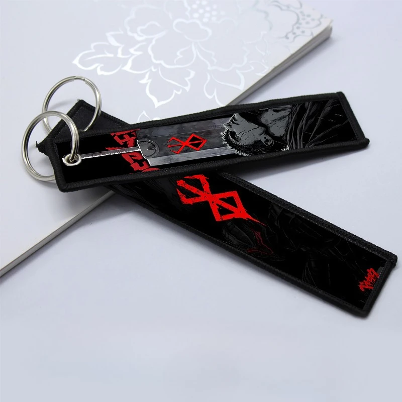 Porte-clés Berserk Anime Japonais Double Face, Accessoires pour Clés de Moto et Voiture, Étiquette Brodé, Anneau pour Clés, Pendentif de Sac, Cadeaux pour Hommes
