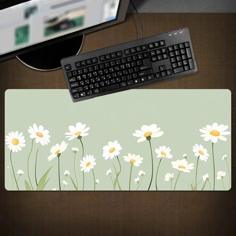 White Daisy Design Mouse Pad Large Rubber Base Anti-slip PC Desk Accessories Mousepad for Office & Gamer Keyboard Mats Decor Mat