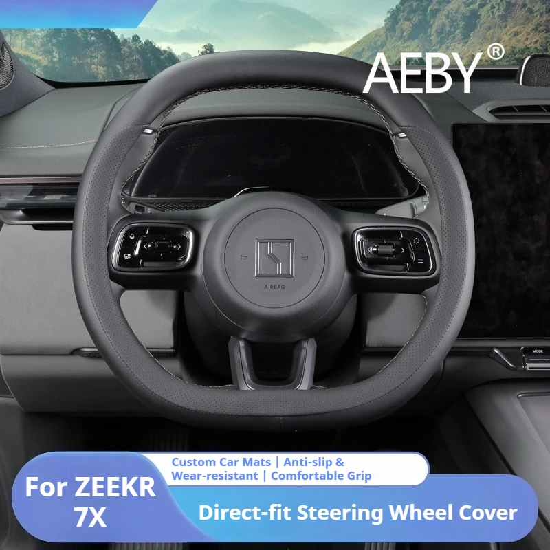 

AEBY For ZEEKR 7X 2024 2025 Anti-Slip Steering Wheel Cover Perforated Leather Handle Grip Easy Installation Car Interior Parts