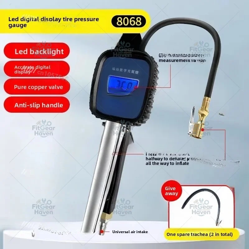 Pressure Meter High-precision Electronic Digital Display Monitor with Tire Inflation Nozzle Air Pressure Meter for Automobile