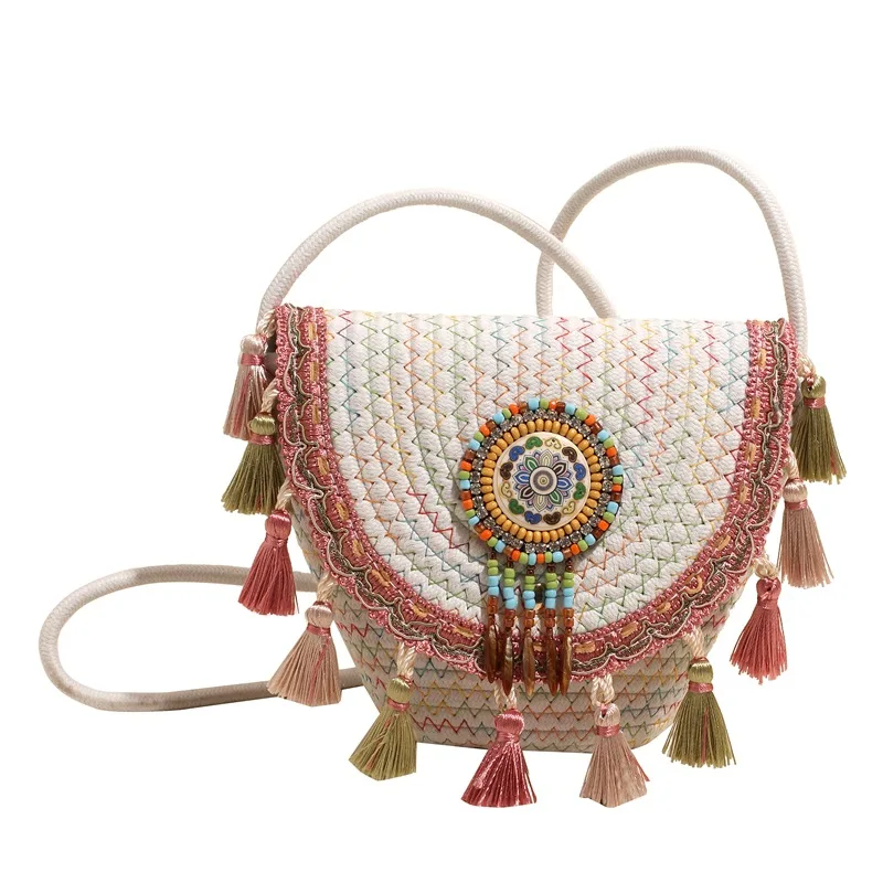 

Bohemian style grass woven bag 2025 summer new woven tassel single shoulder crossbody women's bag