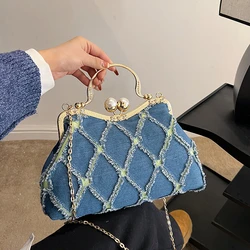 Borsa a tracolla a tracolla a catena di marca per donna borsa Jeans firmata borsa a Clip borsa a mano pochette borsa a tracolla in Denim femminile Hobos