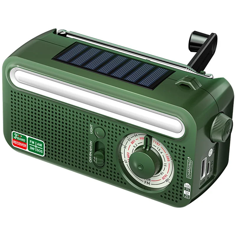 PHILE-Solar Hand Crank Weather Radio Emergency AM/FM/NOAA Outdoor Flashlight Torch Power Bank Solar Panel Survival Tool