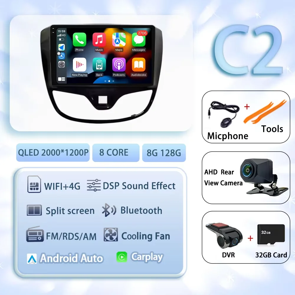 Android 15 Carplay Auto Voor OPEL KARL VinFast Fadil 2017-2020 GPS Multimedia Wifi DSP 2 K QLED Scherm autoradio Speler