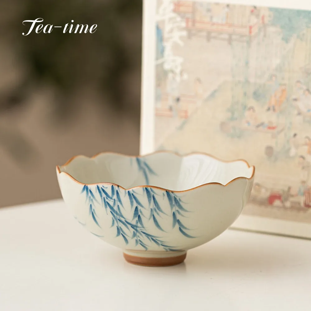 60ml Ceramics Lotus Cup Pure Hand-painted Willow Swallow Teacup Retro Plant Ash Tea Bowl Kung Fu Tea Set Master Cup Teaware