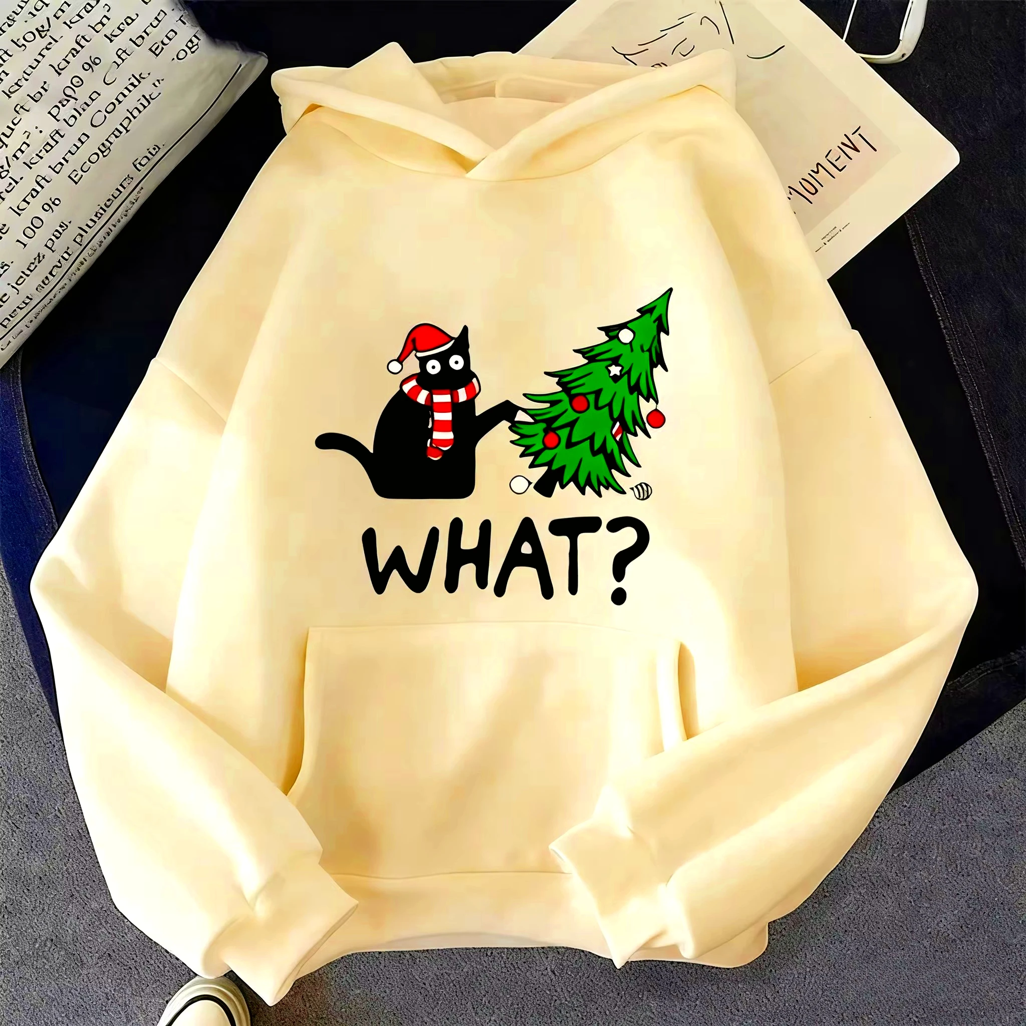 2025 عيد الميلاد هوديس القط وشجرة عيد الميلاد طباعة الشتاء هوديي الرجال النساء موضة بلوزات غير رسمية البلوفرات هدية السنة الجديدة