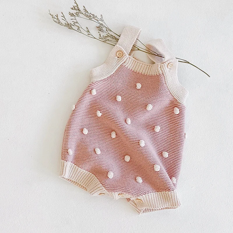 

New autumn baby clothing for 0-3 years old, exquisite handmade ball knitted yarn pink jumpsuit for baby girls