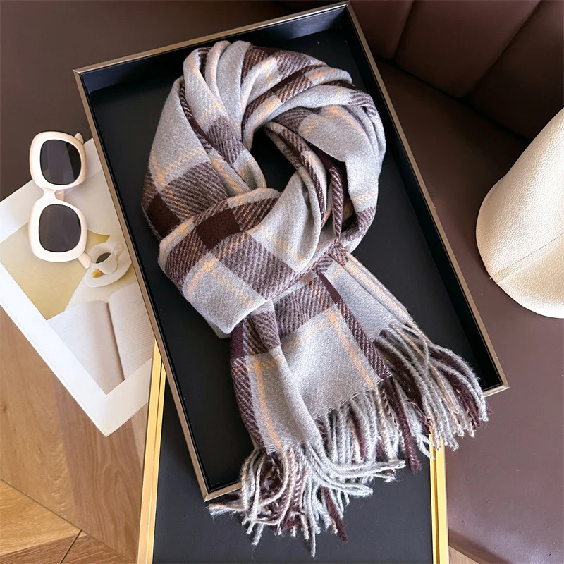 Korean Style Imitation Cashmere Plaid Warm Shawl Scarf Men\'s and Women\'s Autumn Winter Cold Proof Fashion Versatile Tassel