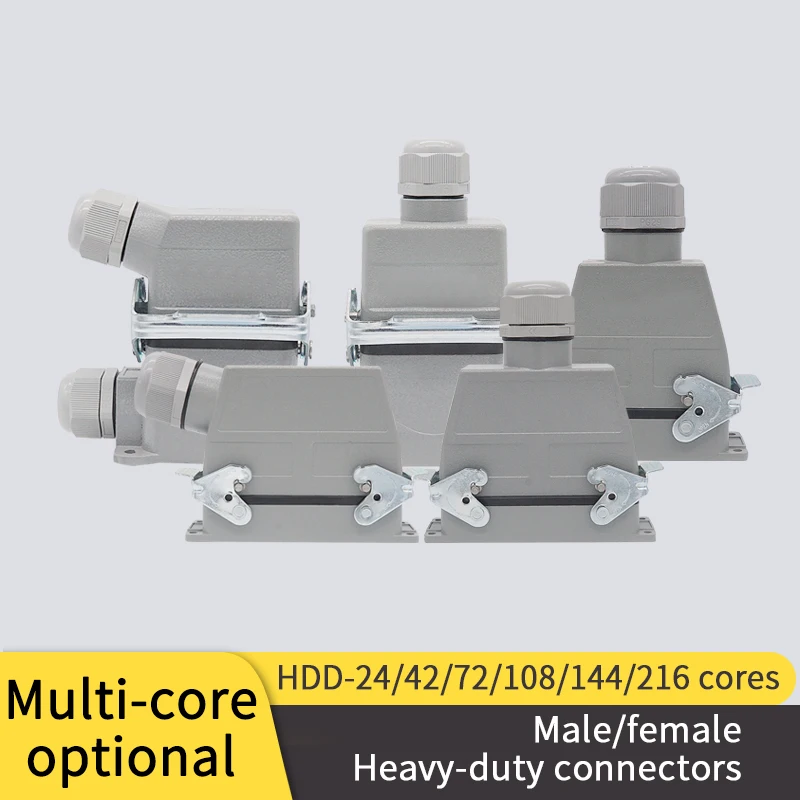 

Rectangular heavy duty connector HDC HDD 4 6 8 10 16 20 24 32 48 Core Pin 16A Waterproof Aviation Plug Top Side Line Connector