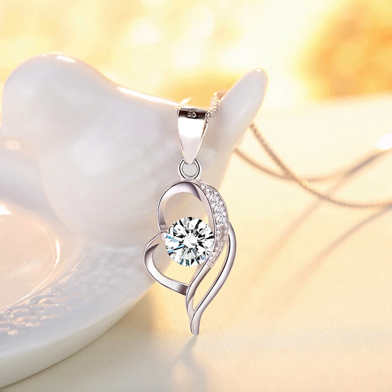 New Fashion 925 Sterling Silver Musical Note Design Fine Heart Zircon Pendant Necklaces Women Jewelry Rhinestone Clavicle Chain view 5
