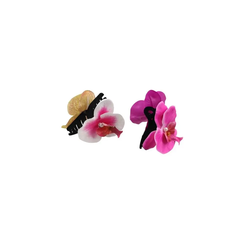 Cute Butterfly Orchid Flower Hair Claw Bohemia Barrettes Ponytail Clip Orchid Hair Clip Headdress Cloth Large Shark Clip Beach