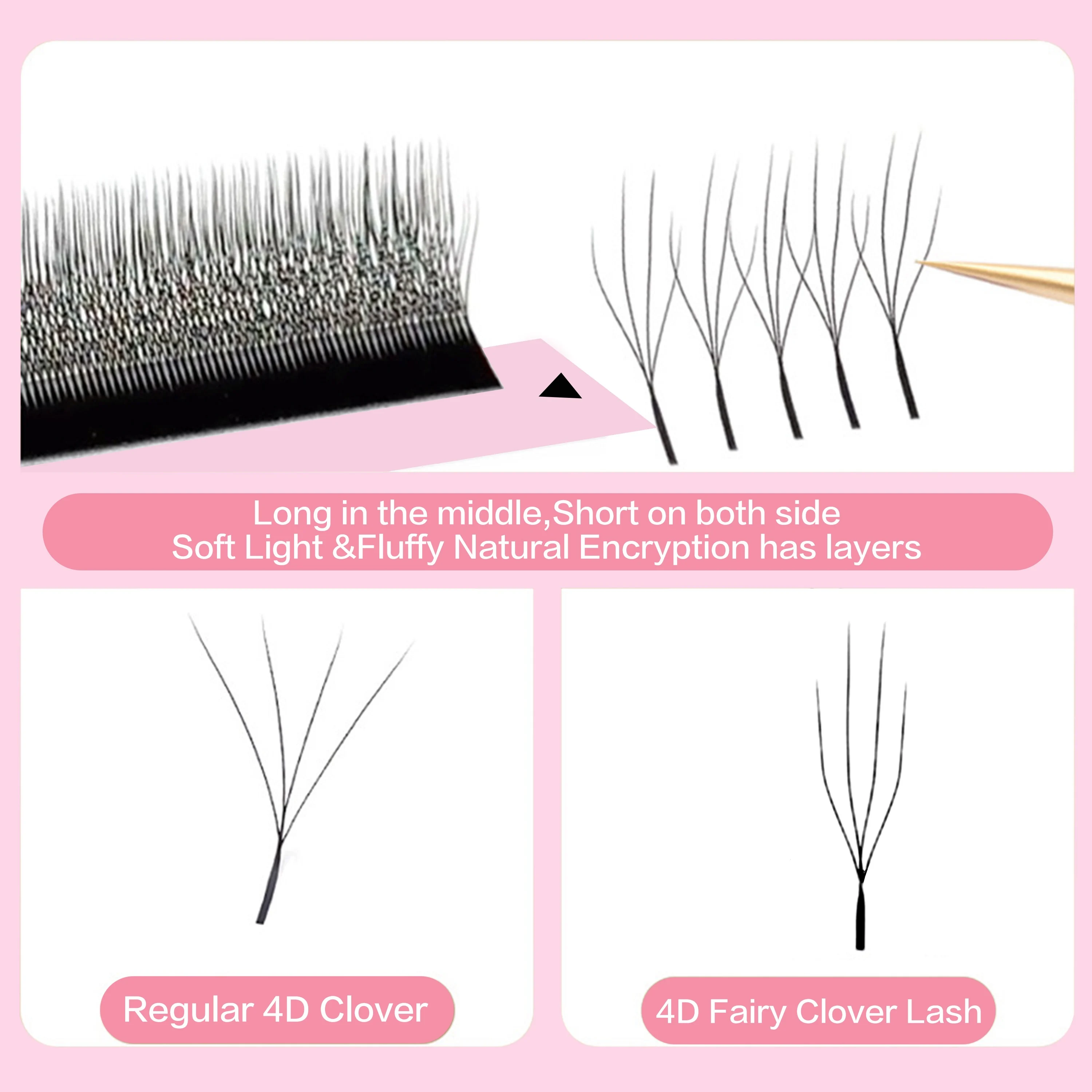 PRAECLARUS 4D Fairy Clover Eyelashes Extension 0.07mm C/D/DD Handmade Premium  Materials Natural Soft W Shape Lash Extension