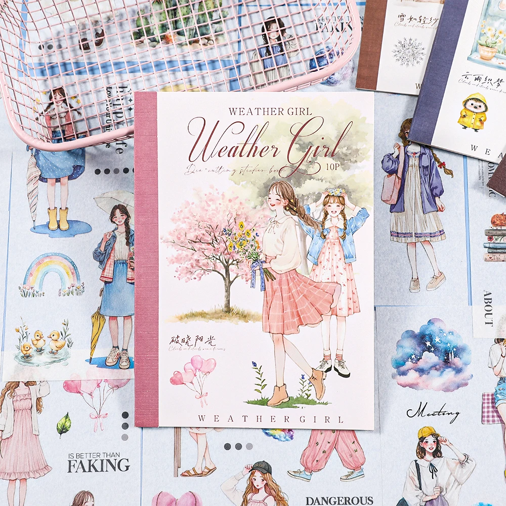 Mr.Paper 10pcs Weather Character PET Waterproof Sticker Book, Diorama Decals for DIY Journal Scrapbooking, Calendar Phone Case
