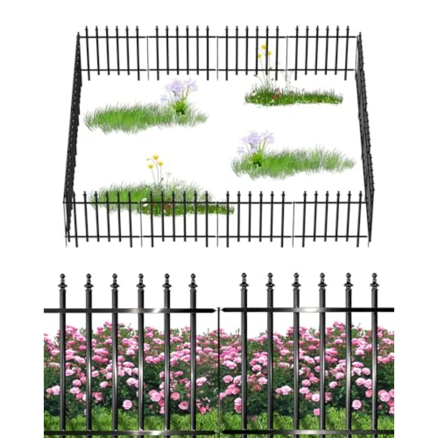 10-Panel Strong Dog Fence 32in H x 24ft L Thickened Hollow Iron Tubes High-Density Metal Barrier for Yard No Dig Temporary Fenc
