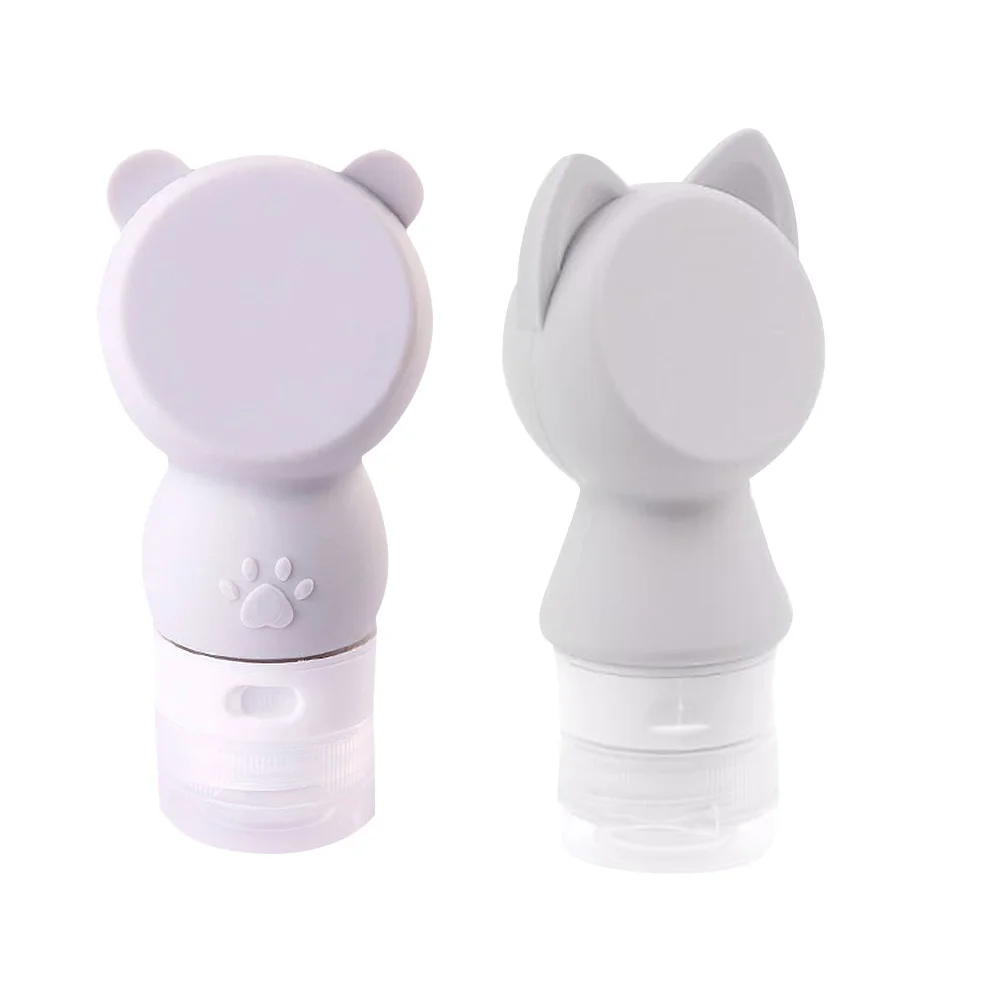 

2pcs Silicone Subpackaging Bottle Portable Refillable Travel Lotion Dispenser For Shampoo Body Wash Essential Oil Grey Cat Bear
