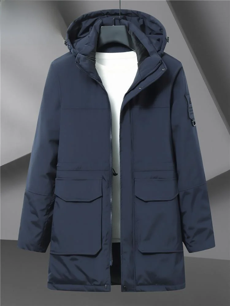 

Loose Fit Thickened Cotton Jacket for Men with Detachable Hat Large Size Fashionable Urban Style Warm Mid-Length Zipper Closure