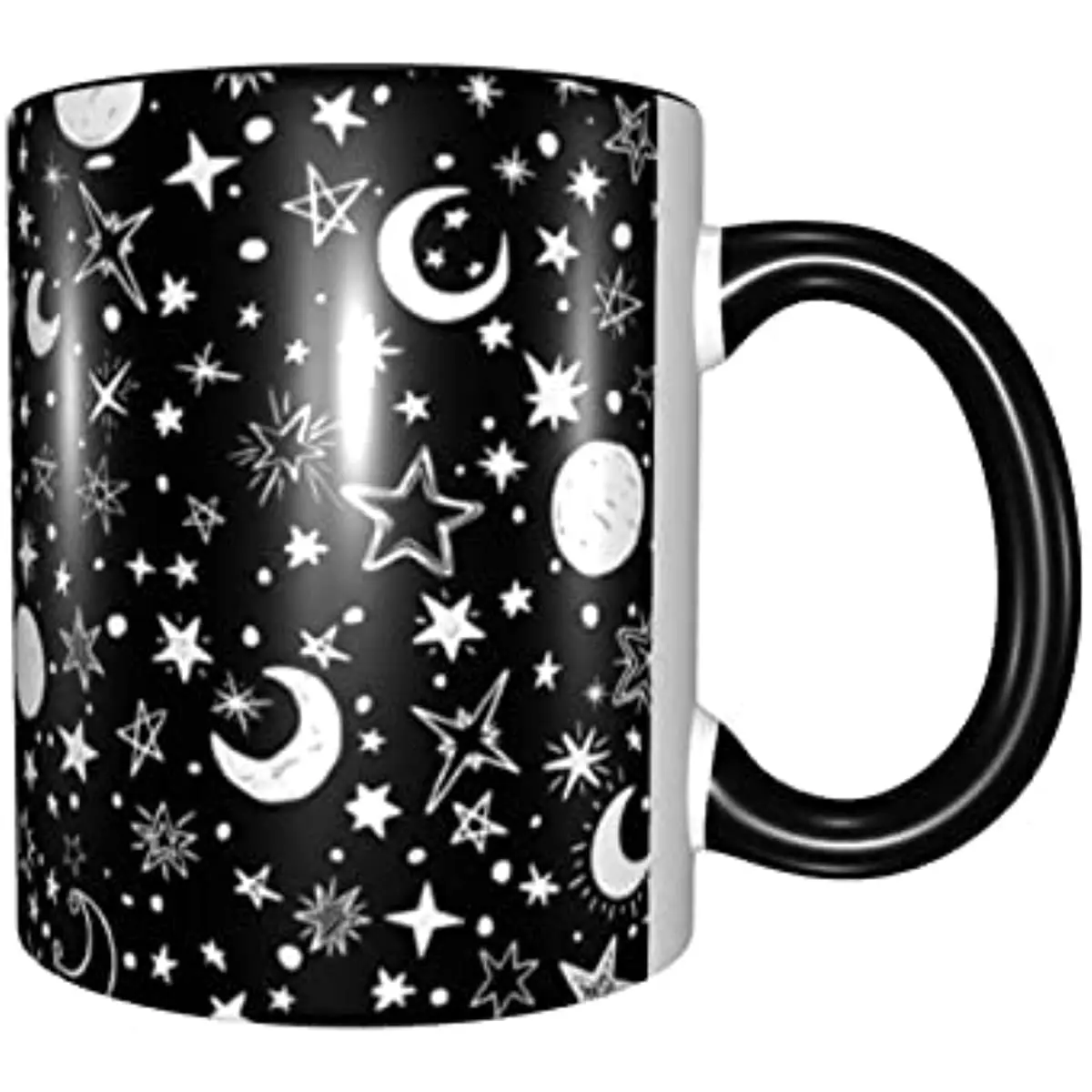 Black Moon Star Coffee Mugs 11Oz Cute Starry Sky Ceramic with Handle for Women Microwavable Single Tea Mugs for Office Home