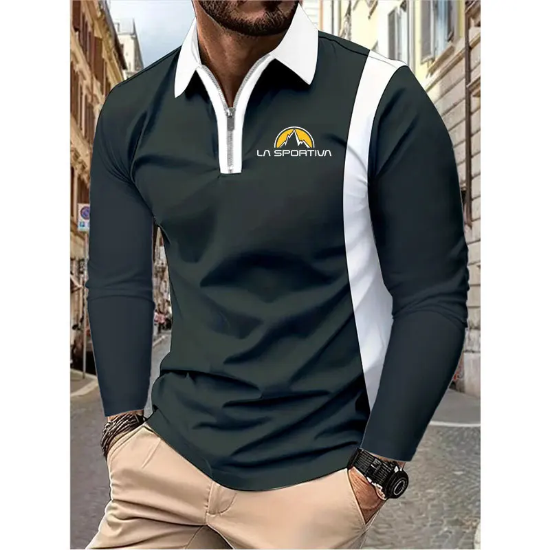 La Sportiva Men's Polos Casual Lapels long Sleeve Polo Shirts for Men High Quality Brand Design Polos Men Clothing