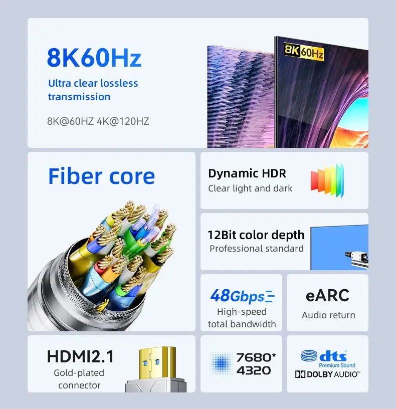 كابل ألياف HDMI مدرع 4K 8K Dtech Ultra Armor AOC Active 10M 15M 20M 100M كابل ألياف بصرية HDMI مدرع