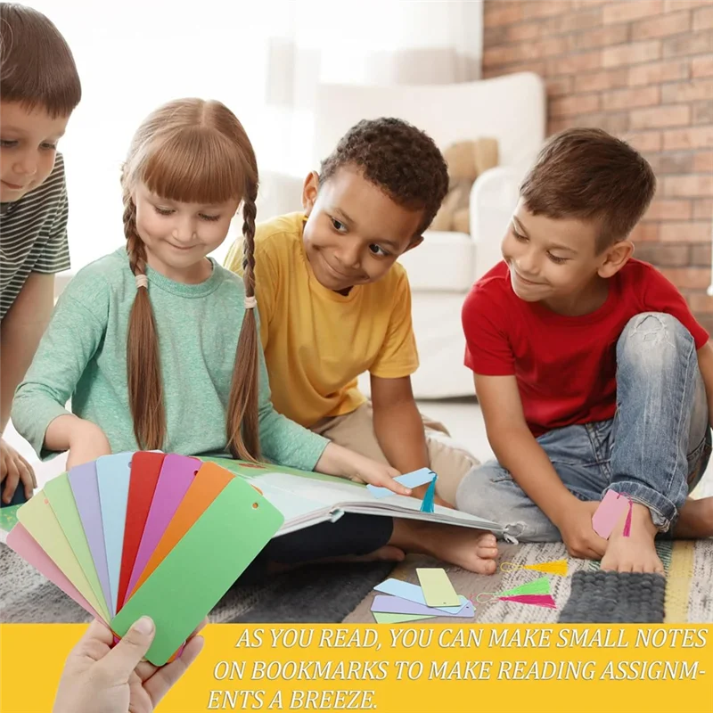 EDT-100 Pack blanco kleur bladwijzers karton met 100 stuks kleurrijke kwastjes, ambachtelijke DIY papieren bladwijzers voor doe-het-zelf-projecten