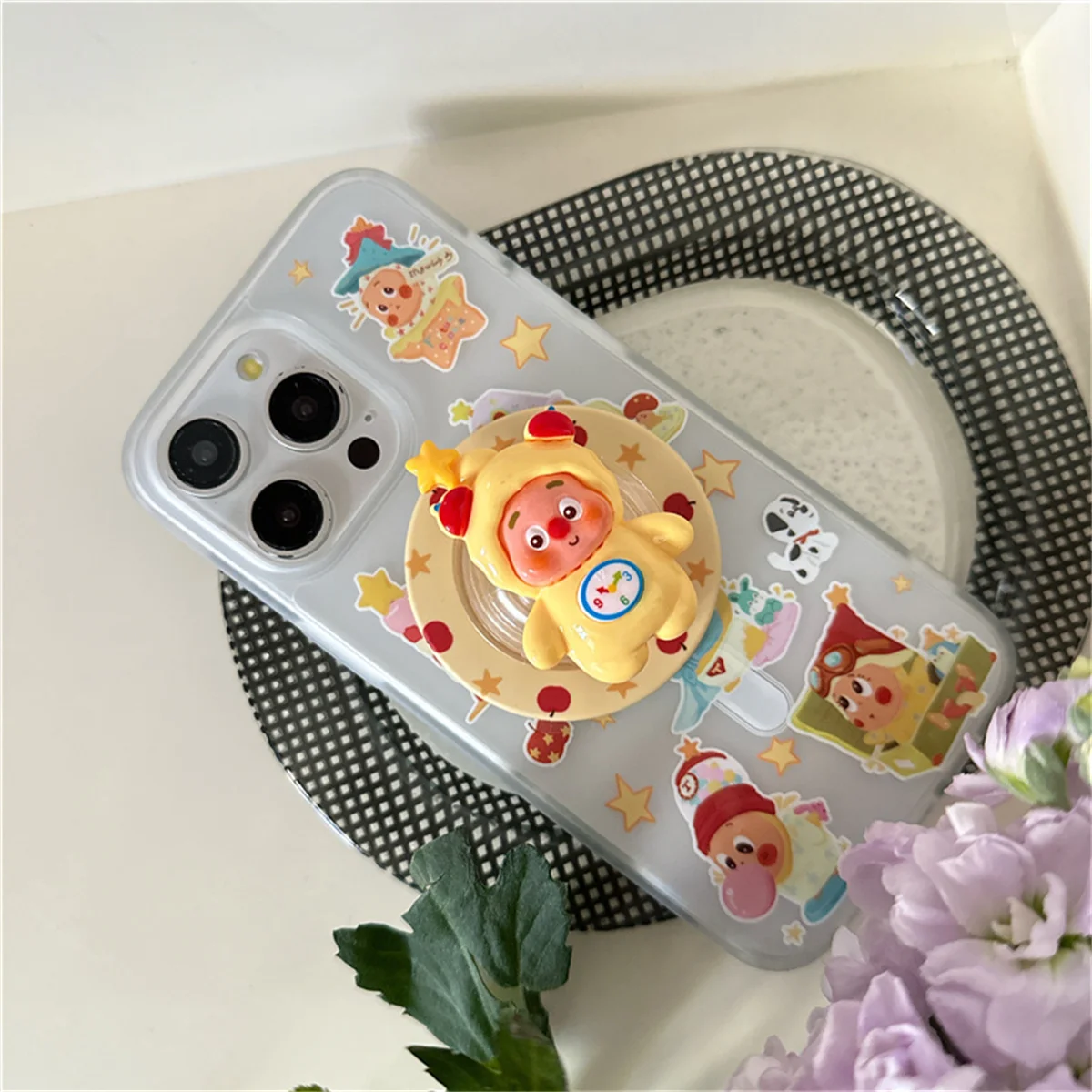 Moda bonito dos desenhos animados padrão capa de telefone magnético para iphone 16 pro 14 15 pro max caso com suporte casos capa