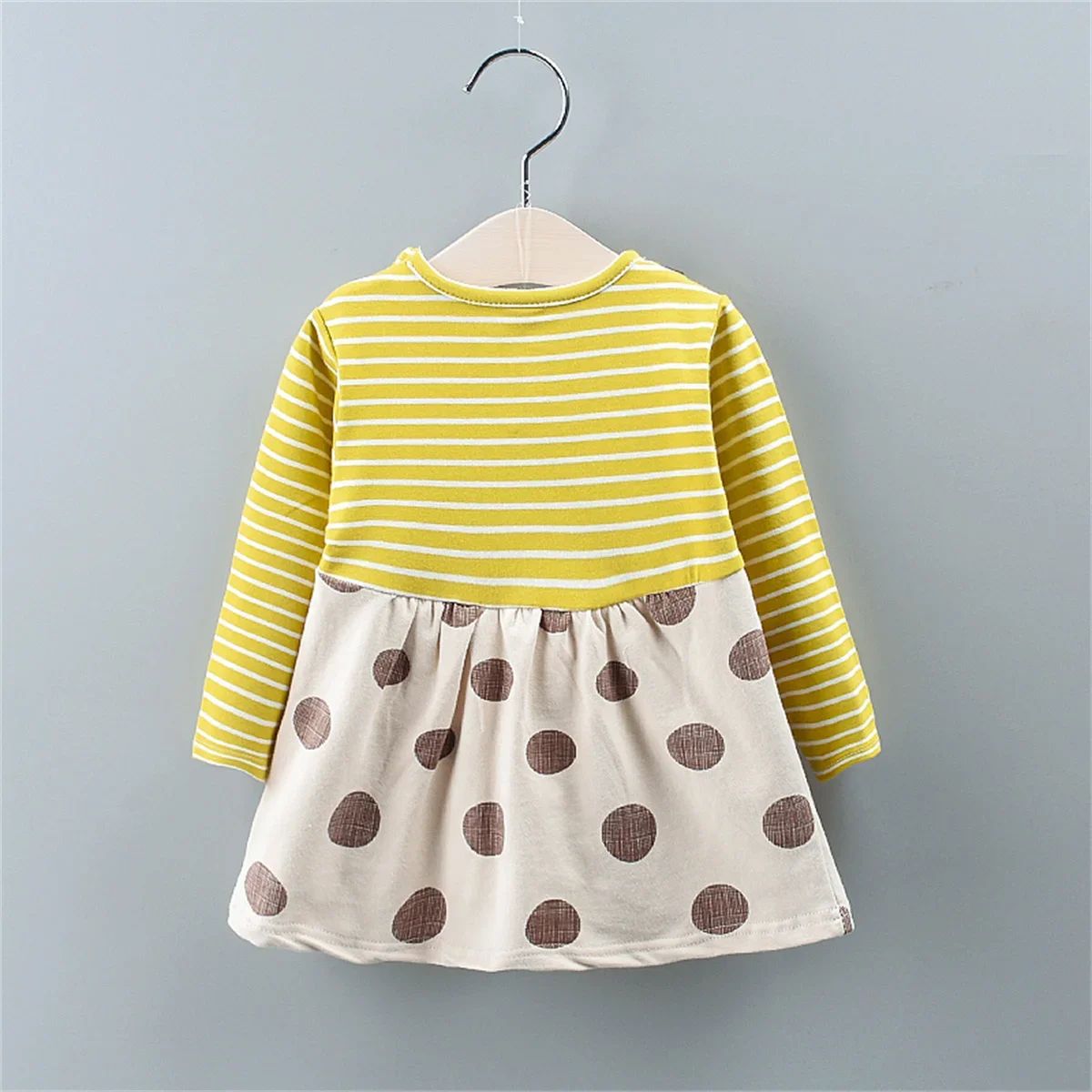 Spot Girls Dress Autumn Children Wear New Fashion Polka Dot Print Bow Long Sleeve Fake Two-piece Children\'s Skirt