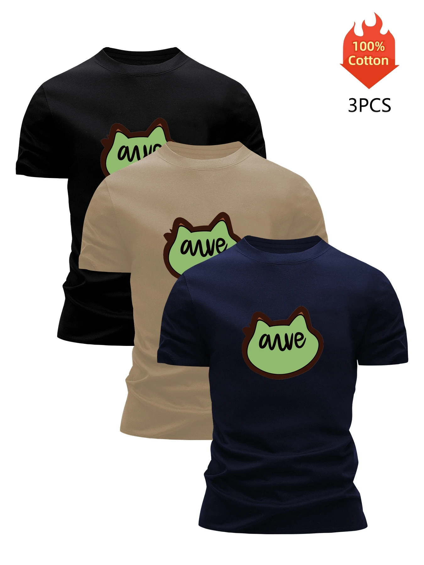 Printed T-Shirt 3 Pack Men's 100% Cotton Graphic Tees Funny Summer Blouse Casual Breathable Cool Luxury High Quality Clothing