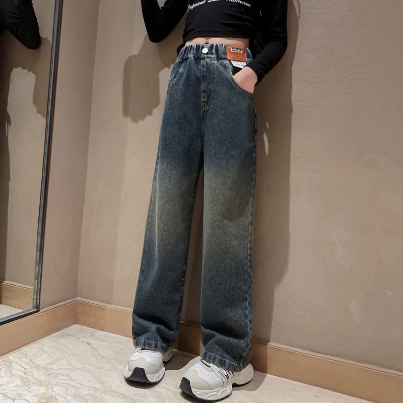 بنطال جينز بناتي ربيع خريف جديد بسيط عصري متدرج متعدد الاستخدامات 2025