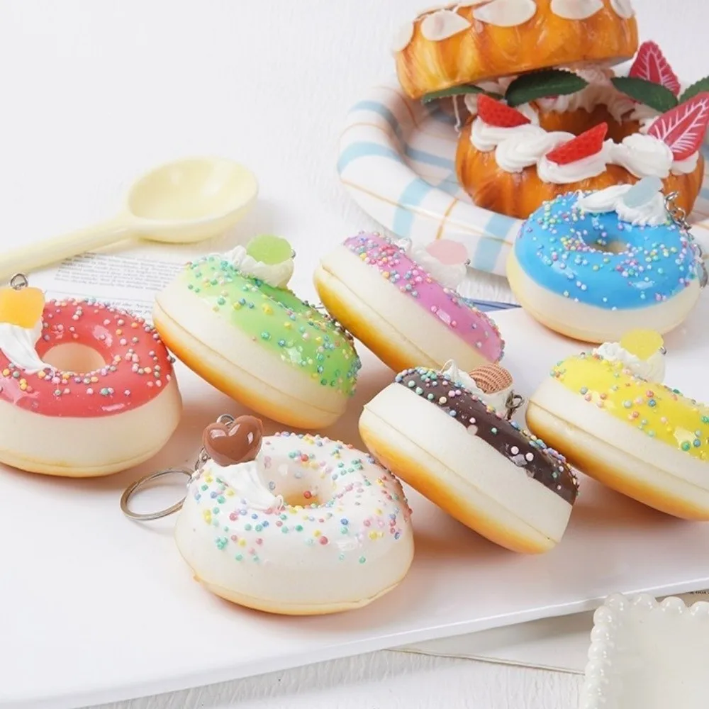Simulated Food Donut Bread Squeeze Keychain Quick Rebound Kneading Slow Rebound Keyring Mini Super Soft Fidget For Kids