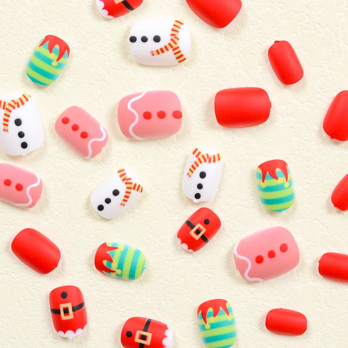 Short Oval Natal série unha patch set, traje fosco, cachecol boneco de neve, padrão desgaste armadura, desenhos animados bonitos, 24 pcs