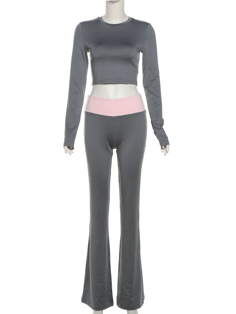 Whatiwear عادية رياضي 2 قطعة مجموعة المرأة مطاطا بسيط المحاصيل القمم + التباين حزام مضيئة السراويل مطابقة الشارع الاتجاه وتتسابق