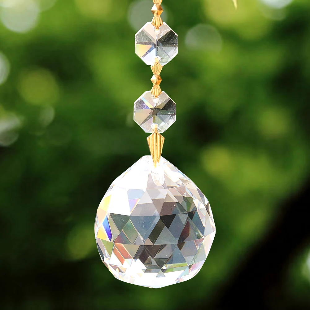 Handmade Braided Connector Clear Octagonal Beads Crystal Ball Pendant Faceted Prism Shiny Sun Catcher Yard Garden Hanging Decor