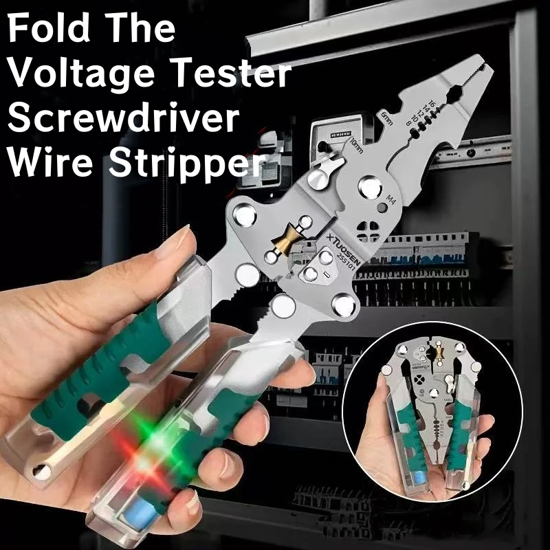 Складной инструмент для зачистки проводов, щипцы для резки кабеля, плоскогубцы с электрической тестовой ручкой, многофункциональные для резки проводов Складной инструмент для зачистки проводов, щипцы для резки кабеля, плоскогубцы с электрической тестовой ручкой, многофункциональные для резки проводов