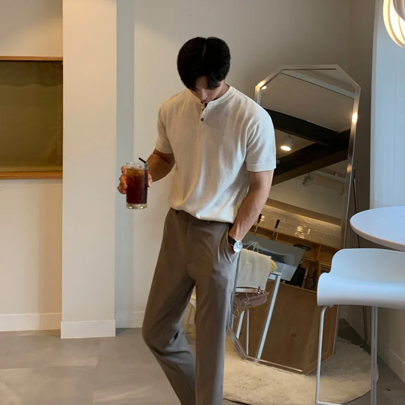 

MYQ Men's Short-sleeved T-shirt Korean Style Trend Summer Thin Slim Half-sleeved Top Ice Silk Knitted Bottoming Shirt