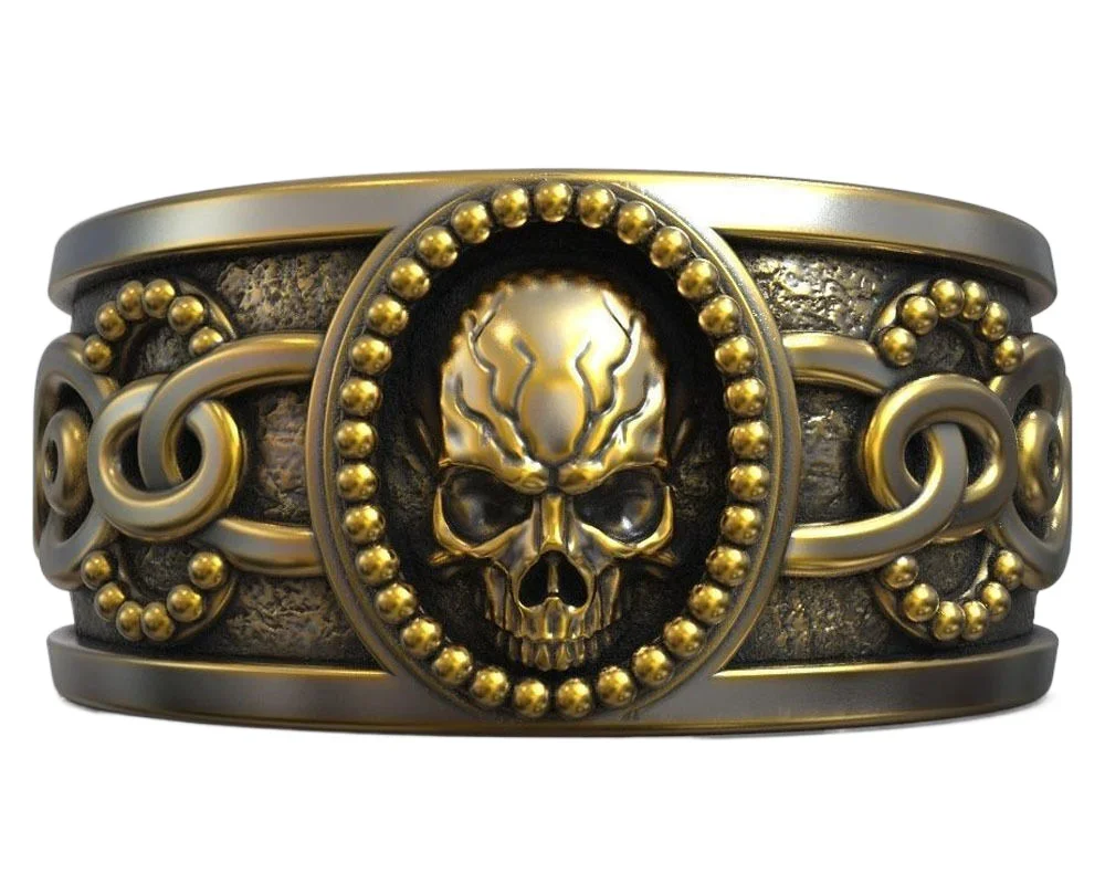 18g Sugar Skull Calavera Floral Pattern Unisex Art Relief Gold Ring  Customized 925 Solid Sterling Silver Rings Many Sizes 6-13