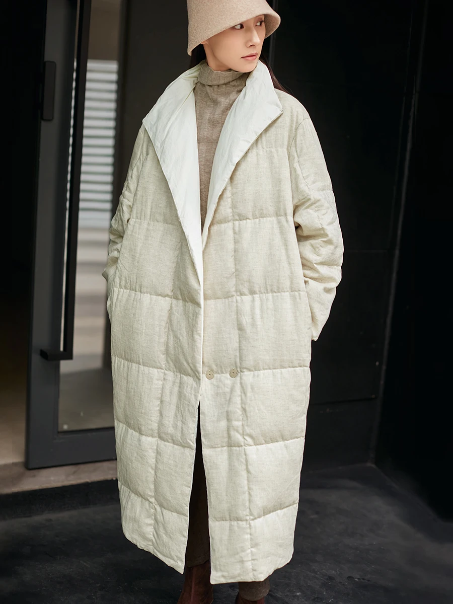 

White Goose down Puffer Jaet Double-Sided Wear Loose Warm Simple Long Outerwear Winter New Arrival fei Space Women's Faion