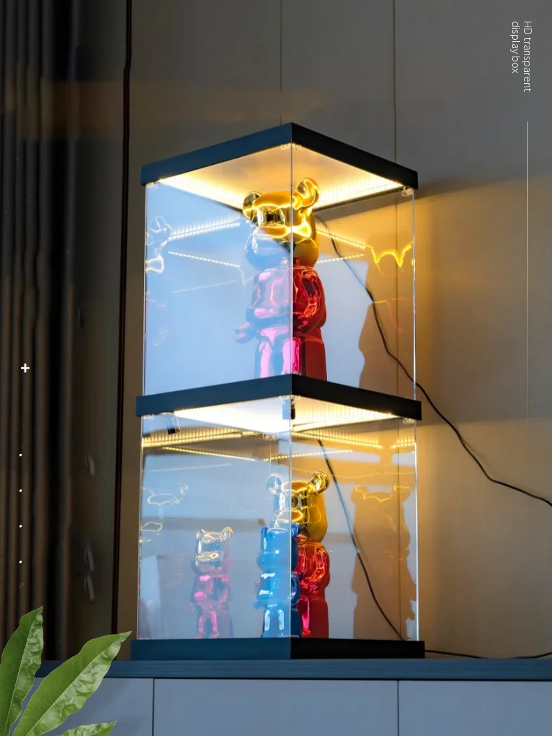 Display Case with Light w/h Door Assemble Storage Box Organizer Dustproof Showcase for Toy/Collectibles/Figure/Lego/Car