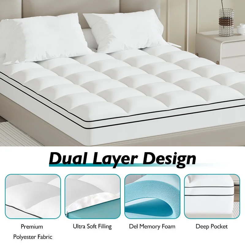 مرتبة إسفنجية الذاكرة توبر كوين حجم طبقة مزدوجة 4 بوصة وسادة مرتبة جل رغوة الذاكرة غطاء علوي مع جيب عميق #4